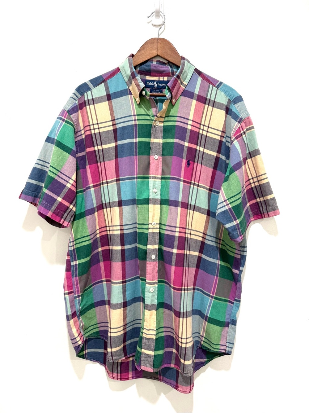 Vintage Ralph Lauren Blake Men’s XL Plaid Flannel Pink Green 100% Cotton Shirt.